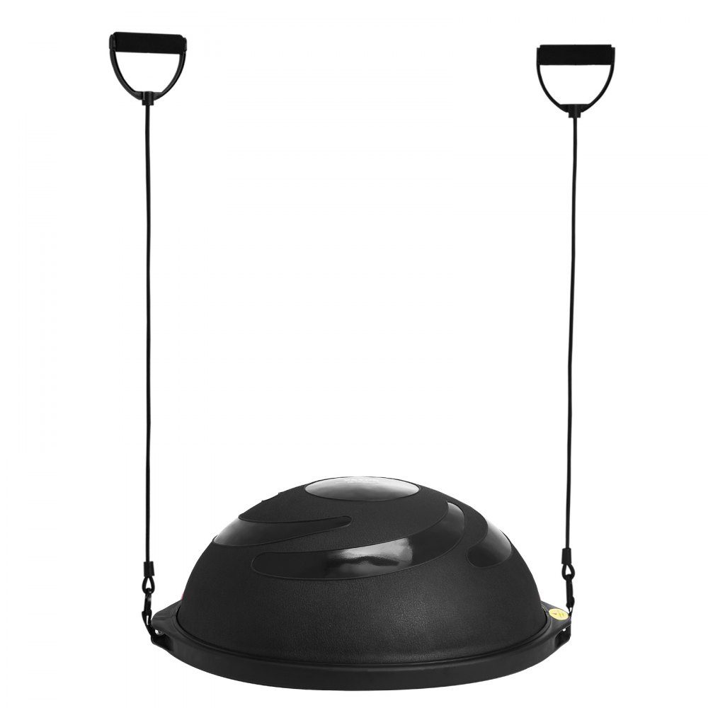 Halve oefenbaltrainer, 26" balansbaltrainer, draagvermogen van 680 kg, stabiliteitsbal, yogabal met weerstandsbanden en voetpomp, krachtfitnessbal voor thuis, sportschool, zwart