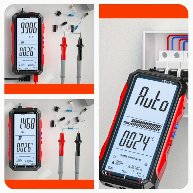 Super-Vollbild-Digital-Profi-Multimeter – wiederaufladbar, 6000 Zählwerte, automatische Bereichswahl, Powerbank. Einfach zu bedienen und abzulesen