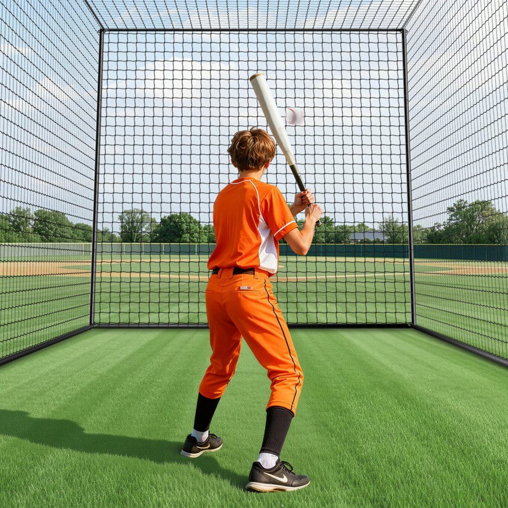 Baseball Batting Cage Net (Rectangular) 10668 x 3200 x 3100mm, Portable Training Net with 45-lagigem & Knotted HDPE Fabric & Long Positioning Ropes, Softball Training Cage Net Included