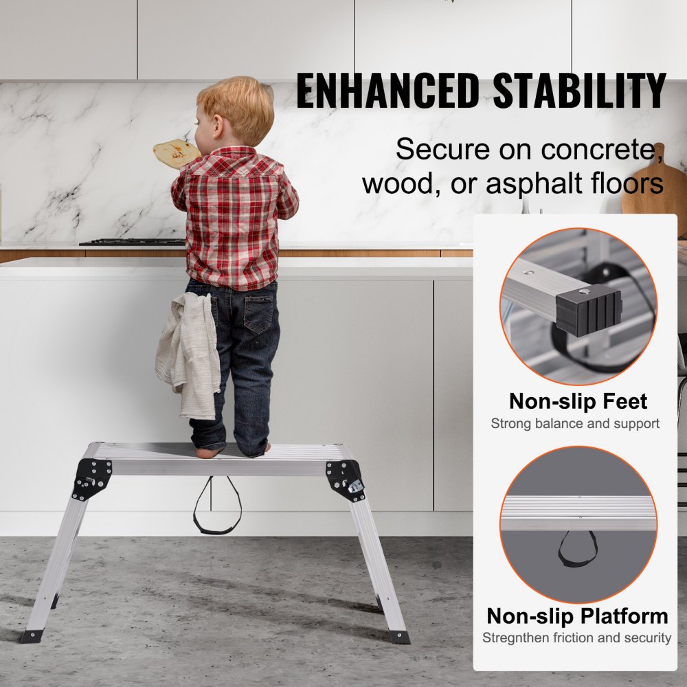 Aluminium-Arbeitsplattform, klappbare Werkbank, 76 x 30 x 50,8 cm, Arbeitsplattform, 150 kg Tragkraft, Stufenbank mit Sicherheitsschlössern, Trittleiter für Heimbüro, Werkstatt und Garage, Silber Aluminium-Arbeitsplattform, klappbare Werkbank, 76 x 30 x 50,8 cm, Arbeitsplattform, 150 kg Tragkraft, Stufenbank mit Sicherheitsschlössern, Trittleiter für Heimbüro, Werkstatt und Garage, Silber