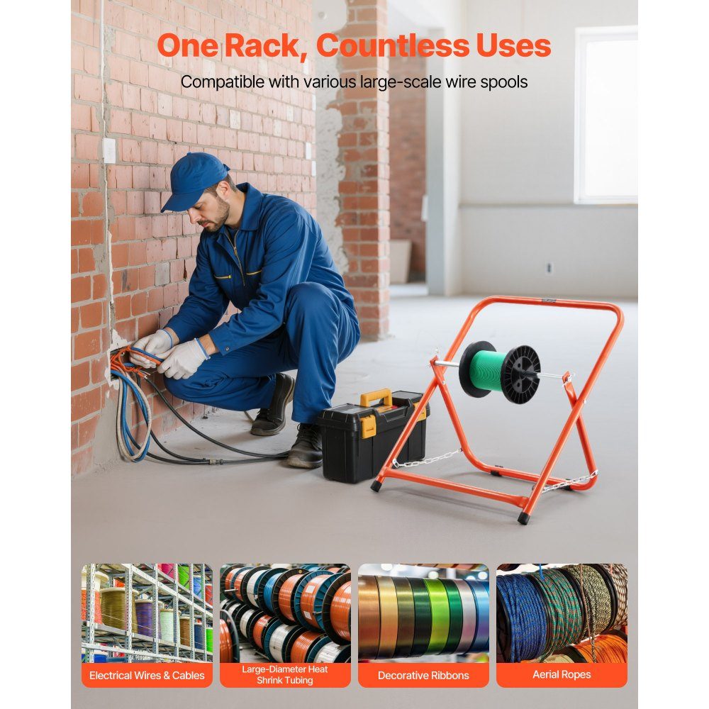 Wire Spool Holder, Steel Frame, Foldable Cable Dispenser, Load Capacity 45kg, Portable Wire Dispenser for Storing 50cm Diameter Spools in Various Conditions