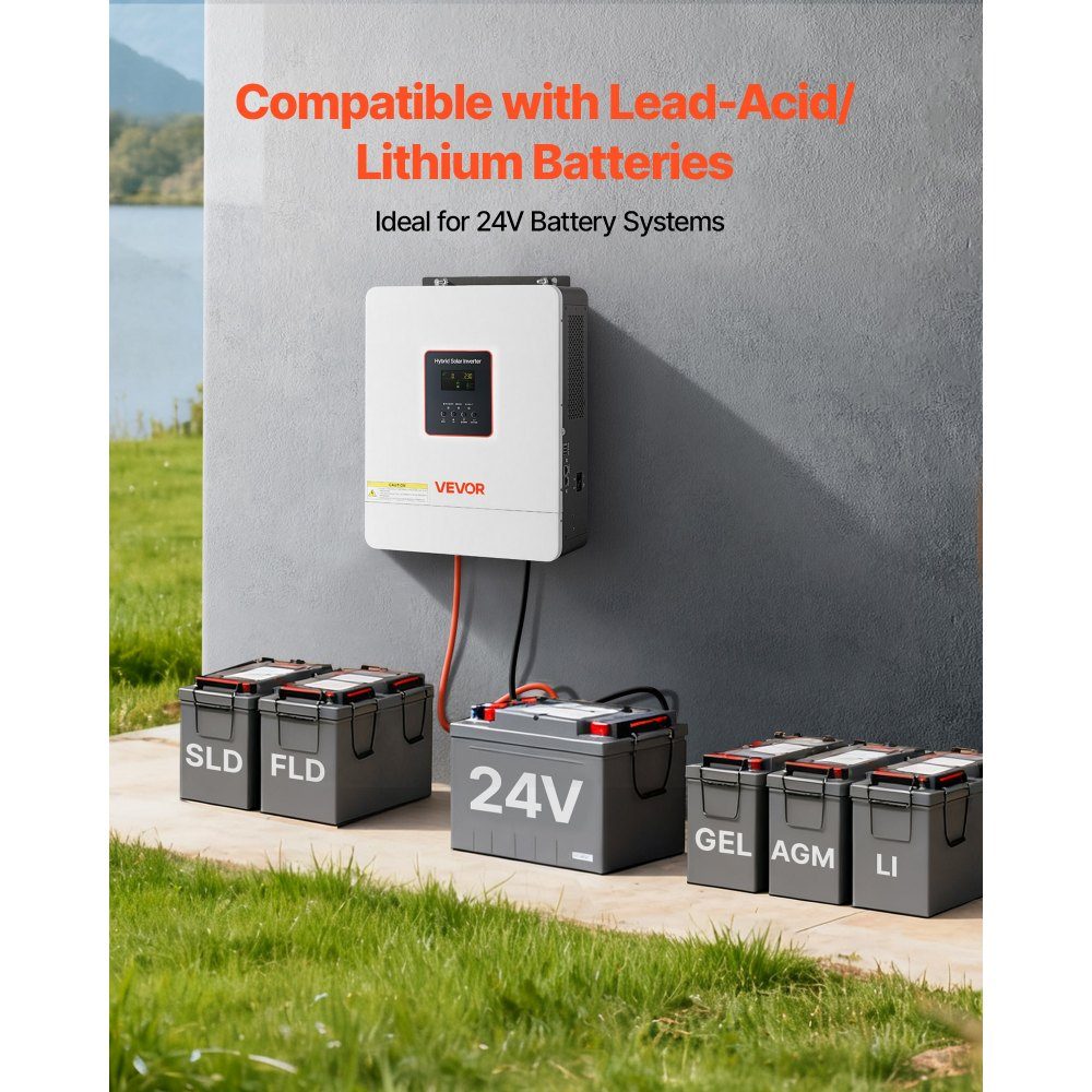 Hybrid inverter 4000 W, 24V DC to 230V AC, with integrated 120A MPPT solar charge controller, WiFi module, single-phase, for off-grid lead-acid/lithium batteries