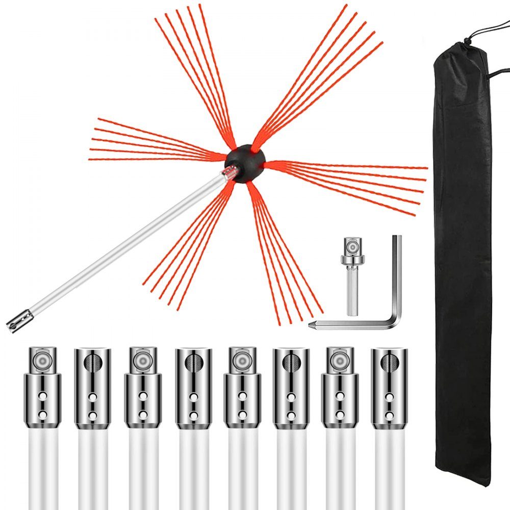 Schoorsteenveger 9m, schoorsteenvegerbezem 30mm borstellengte schoorsteenvegerbezem, 101-305mm schoorsteenstaven, pijpstang schoorsteenveger krachtvegen reiniging schoorsteenbezemsysteem