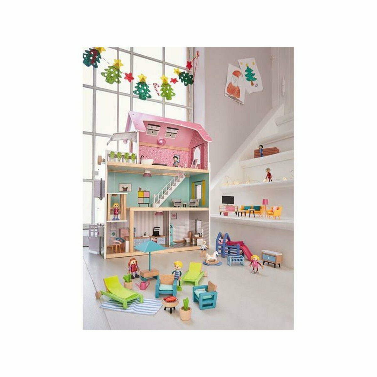 PLAYTIVE® Puppenhaus mit viel Zubehör und großzügigen Ausschnitten zum Spielen
