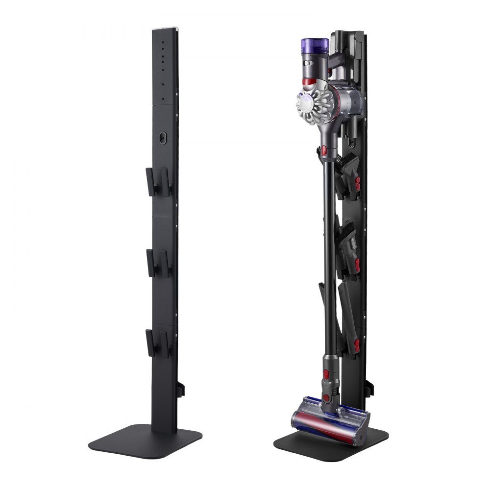 Stofzuigerstandaard 32 x 26 x 126 cm, compatibel met steelstofzuigers en accessoires uit de Dyson G5 V15 V12 V11 V10 V8 V7 V6-serie, vloerstandaard, houder met 6 haken en antislipvoetkussens, zwart
