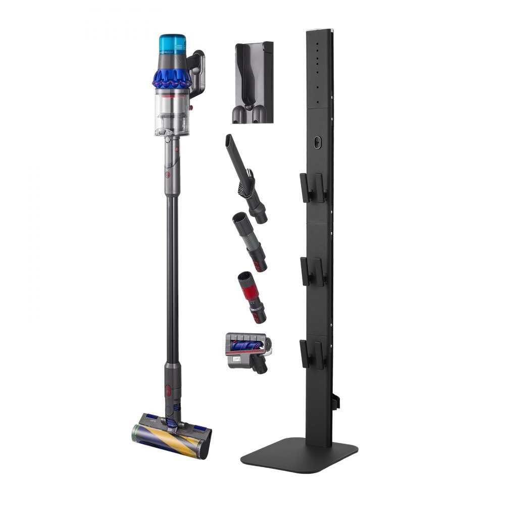 Stofzuigerstandaard 32 x 26 x 126 cm, compatibel met steelstofzuigers en accessoires uit de Dyson G5 V15 V12 V11 V10 V8 V7 V6-serie, vloerstandaard, houder met 6 haken en antislipvoetkussens, zwart