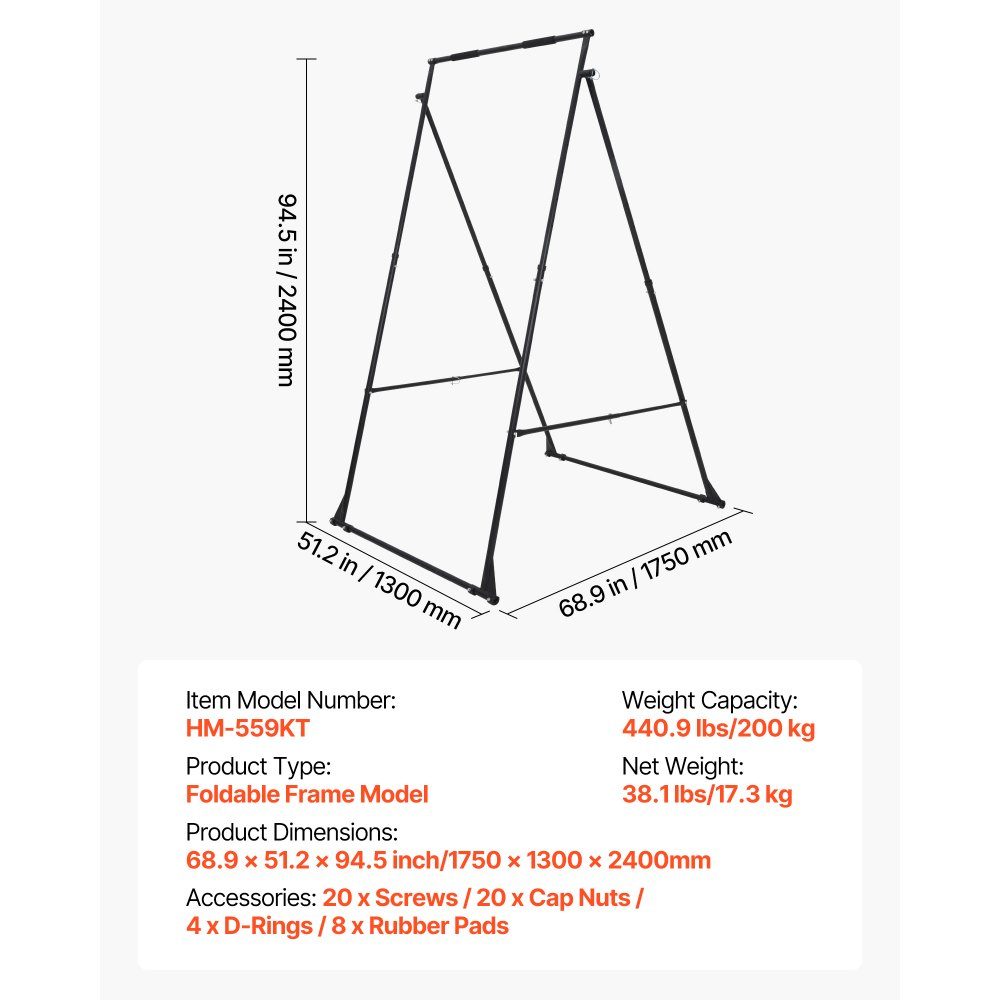 Support de balançoire pour support de yoga avec max. Capacité de charge de 200 kg et mousse EVA et réglage horizontal à 4 niveaux et vertical à 6 niveaux, cadre de hamac multifonctionnel (cadre uniquement)