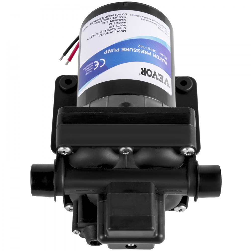 12 V hogedrukmembraanwaterpomp, 3 GPM hogedrukmembraanwaterpomp van polypropyleen, max. druk 45 psi zelfaanzuigende waterpomp, met ingebouwde terugslagklep, voor caravan, boot 12 V hogedrukmembraanwaterpomp, 3 GPM hogedrukmembraanwaterpomp van polypropyleen, max. druk 45 psi zelfaanzuigende waterpomp, met ingebouwde terugslagklep, voor caravan, boot