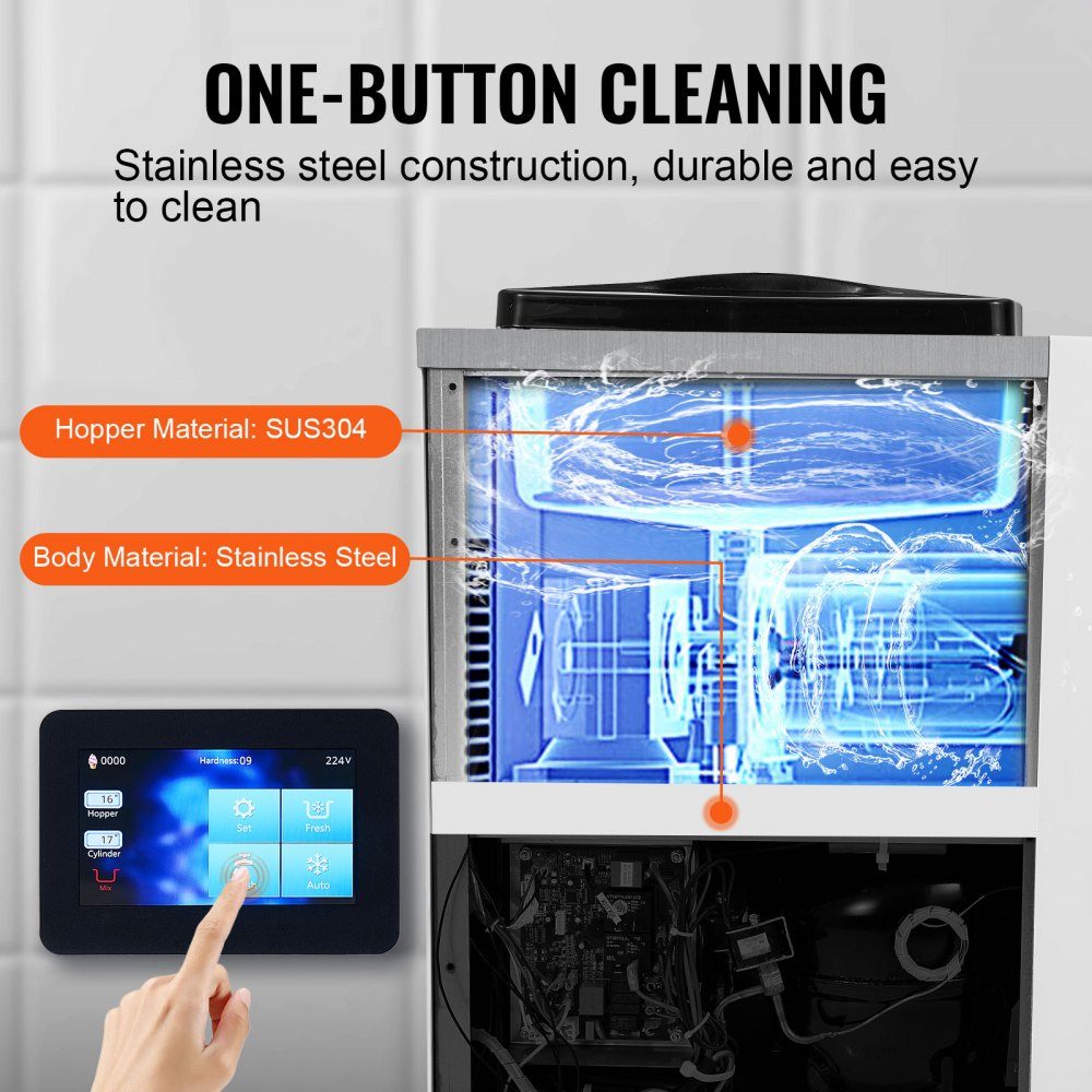 Machine à glace professionnelle, débit 10 l/h, machine à glace molle, saveur unique, plan de travail, trémie 4 l, cylindre 1,6 l, écran tactile, nettoyage automatique, snack-bars pré-refroidissement