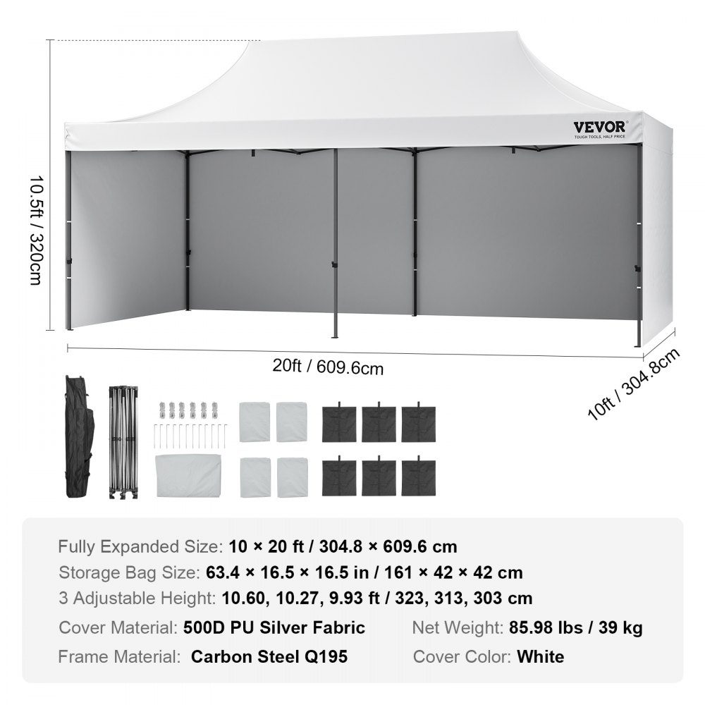 Pavillon 304,8x609,6x320cm Gartenzelt 500D PU Silberstoff Faltpavillon höhenverstellbar inkl. Aufbewahrungstasche, Partyzelt, 12–16 Personen, Pop-Up-Zelt, Gartenpavillon für Campingausflug