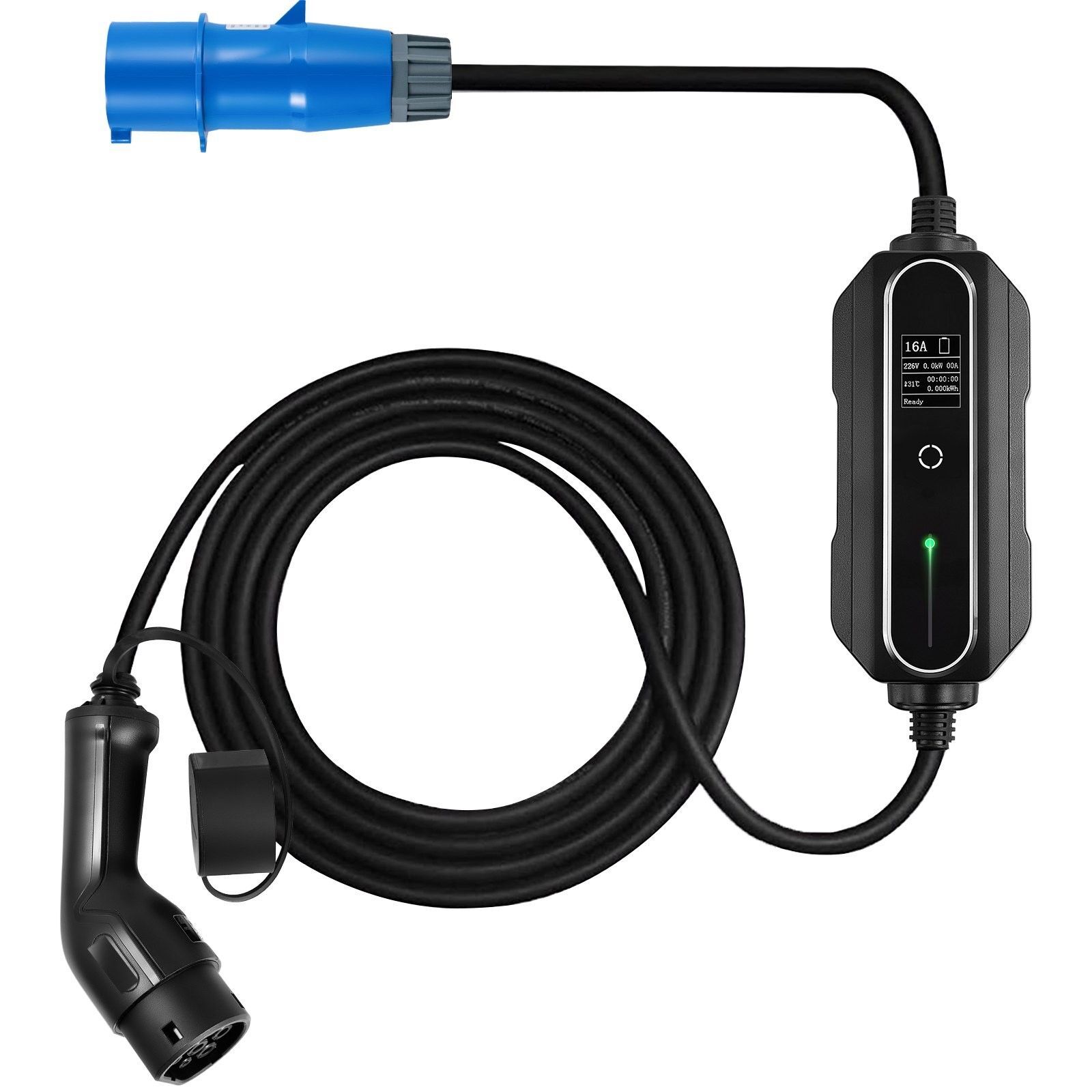 Charger 32A EV charging cable for EU standard, 7.5 m charging station for electric car 3 pin Schuko plug, 7.4 kW electric vehicle, 250 V IP54 connection with LCD digital screen & CE certification