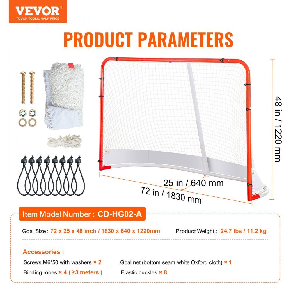 Hockey Goal Street Hockey Net, Street Hockey Goal Hockey Net, 183 x 64 x 122 cm, Hockey Training Goal Set, Official Professional Indoor/Outdoor Steel Tubing Hockey Goal with Net, White/Red, Training