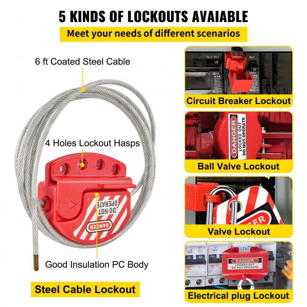 Kits de verrouillage de 42 pièces, kit Loto de sécurité électrique, comprend des cadenas, 5 types de verrouillage, des moraillons, des étiquettes et des attaches de câble, une boîte, des outils de sécurité de verrouillage pour éliminer les risques électri