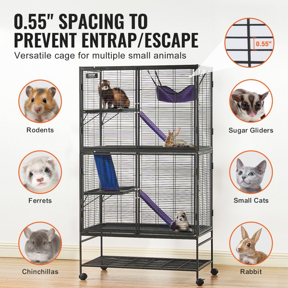 64,6 Zoll rollender Frettchenkäfig aus Metall, großer 4-stöckiger Käfig, Kleintierkäfig mit Rampen und Tablett, einfach aufzubauen für Haustierratten, Hamster, Meerschweinchen, Chinchillas, Eichhörnchen, Igel, Kaninchen