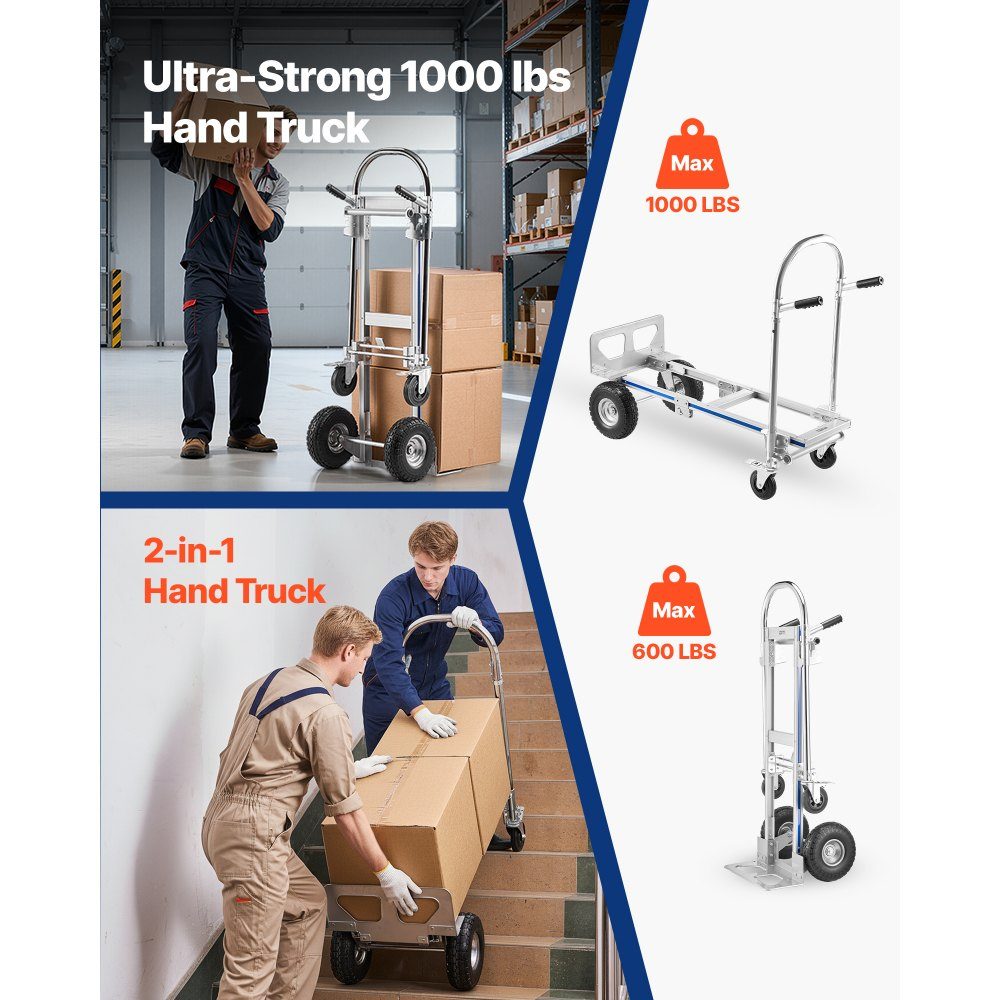 2 in 1 steekwagen 454 kg transportwagen met 4 wielen Converteerbare platformwagen met antisliphandgreep Draagbare steekwagenwagen voor het verplaatsen van kantoor, magazijn, supermarkt