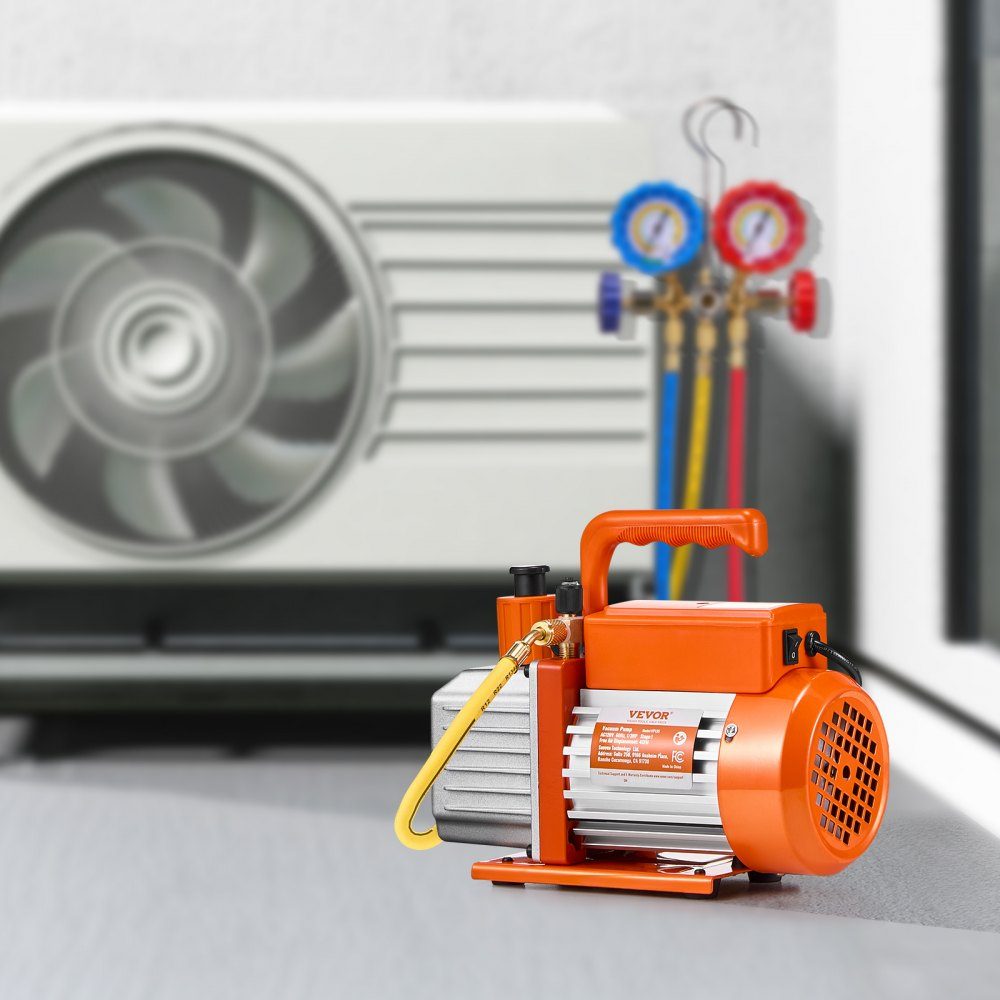 Vakuumpumpe, 4 CFM HVAC, einstufige Drehschieber-Vakuumpumpe für R134a, R22, R410a-Systeme, Auto-AC-Vakuumpumpen-Set mit Ölflasche für die Wartung von Auto-Klimaanlagen und Harzentgasung