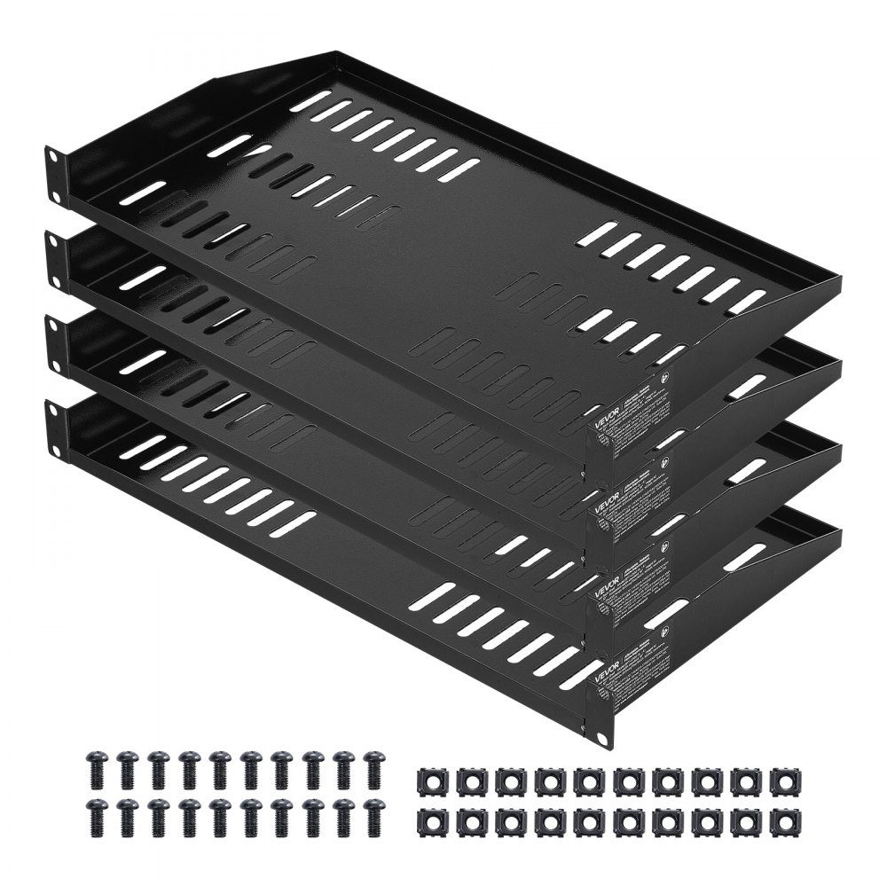 1 HE Server-Rack-Regal, 4 Stück, 22,7 kg, belüfteter Ausleger, Wandmontage oder Rack-Montageregal mit Regal, 25,4 cm Tiefe, gute Luftzirkulation für 48,3 cm Schrank, Computer, Netzwerkausrüstung
