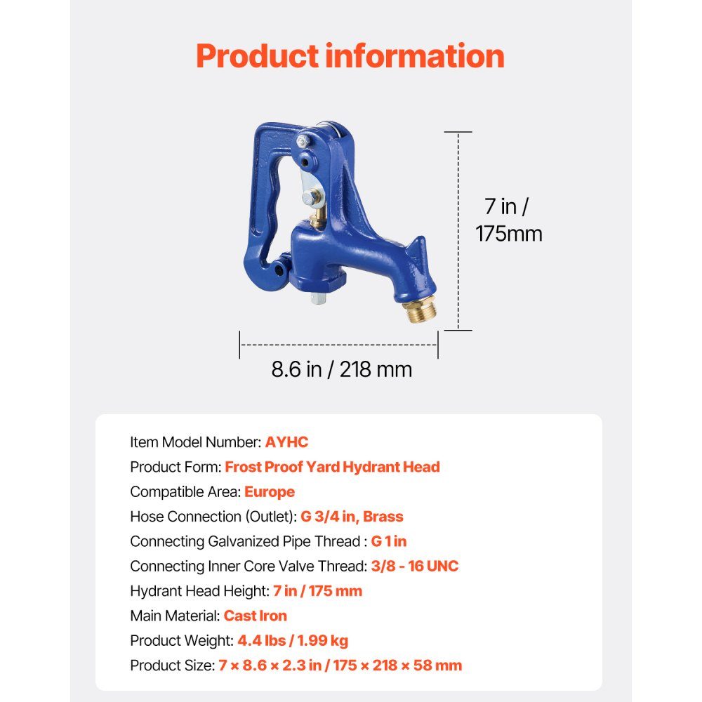 Outdoor Faucet Frost Proof Garden Hydrant Complete Head Assembly with G 1" Pipe Thread and G 3/4" Hose Connector for Yard/Garden Irrigation (Pipe Not Included)