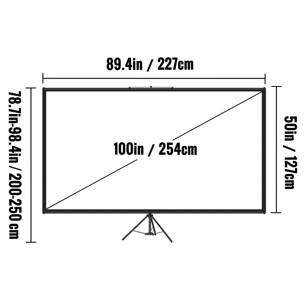 16:9 Projector Screen 4K HD Presentation Screen Tripod Projection Screen 90"x50" Roll Screen 160 Degree Viewing Angle Screen 200-250cm Height Adjustable Ideal for Home Theater Meeting Room