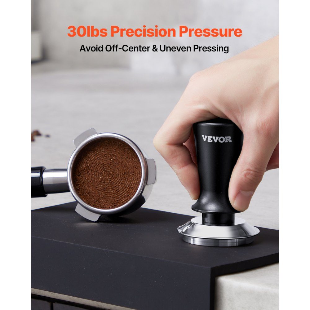 Tamper à expresso 53 mm Tamper à café à ressort Outil de bourrage de 30 lb Outil à café pour machine à café Accessoires de café Tamper à café en acier inoxydable avec poignée antidérapante Noir