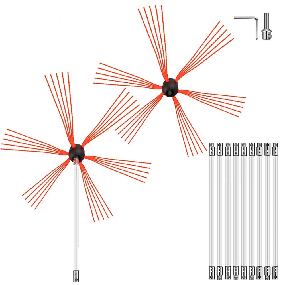 Schornsteinfeger, Schornsteinfegerbesen, 10 m, weißer Nylon-Kaminbesen, Ofenrohrbürste, professioneller Schornsteinfegerbesen 30 mm Bürstenlänge mit einem zusätzlichen Bürstenkopf, Schornsteinreiniger