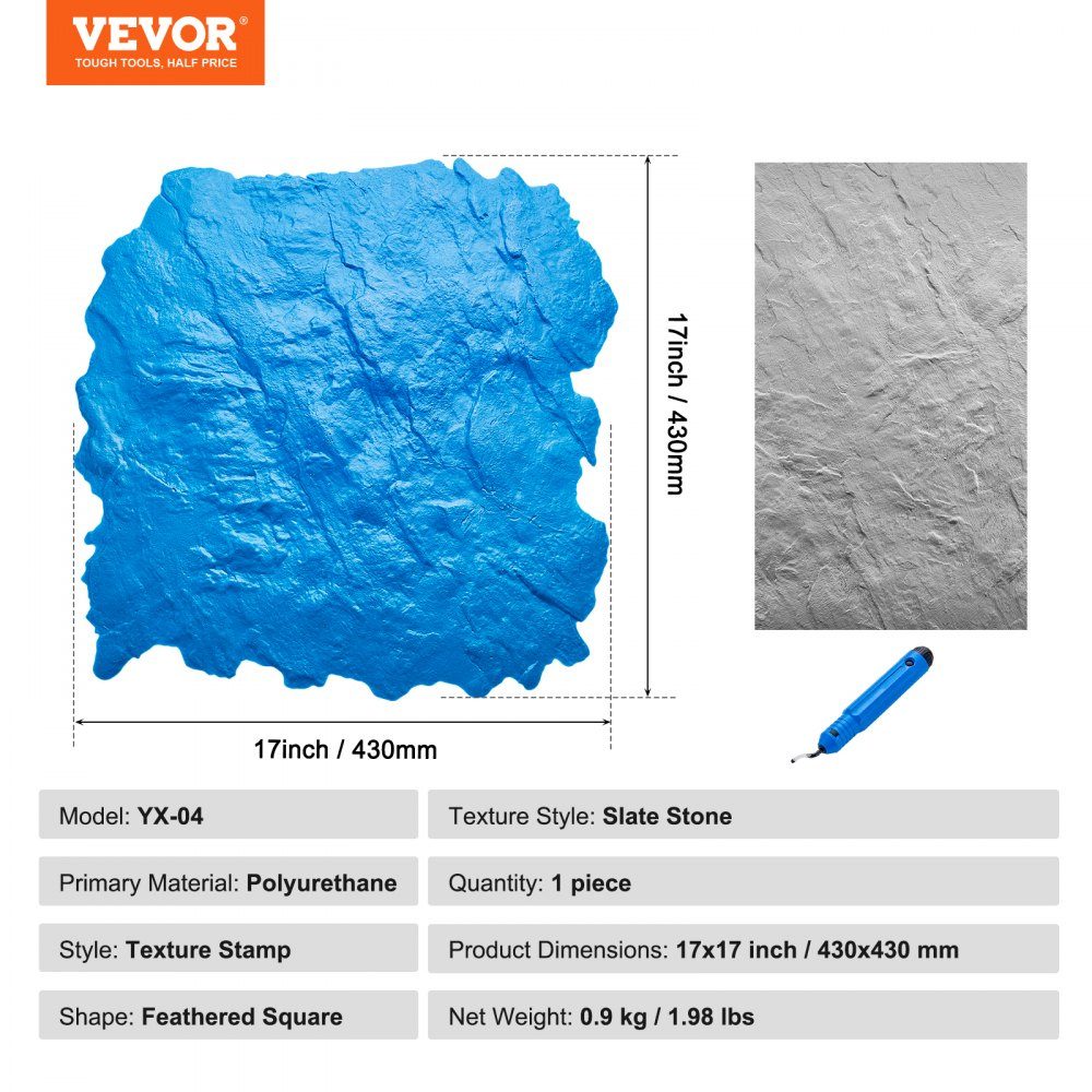 Concrete Stamping Mat 18" x 18" Concrete Textured Skin Polyurethane Stamp Stone Tiles Textured Mat Slate Floor Imprint Seamless Stamp Outdoor Concrete Molds Decorative Blue
