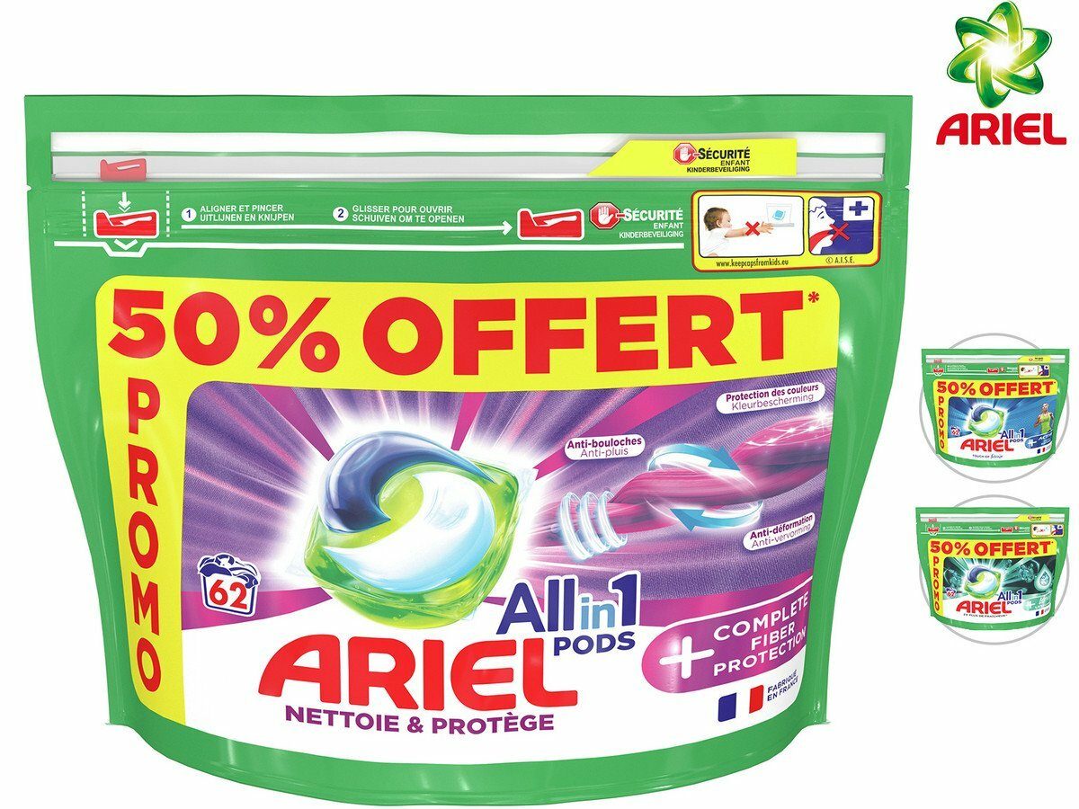 *OFFRE QUOTIDIENNE* Détergent Ariel All in One Pods en capsules 124 pièces
