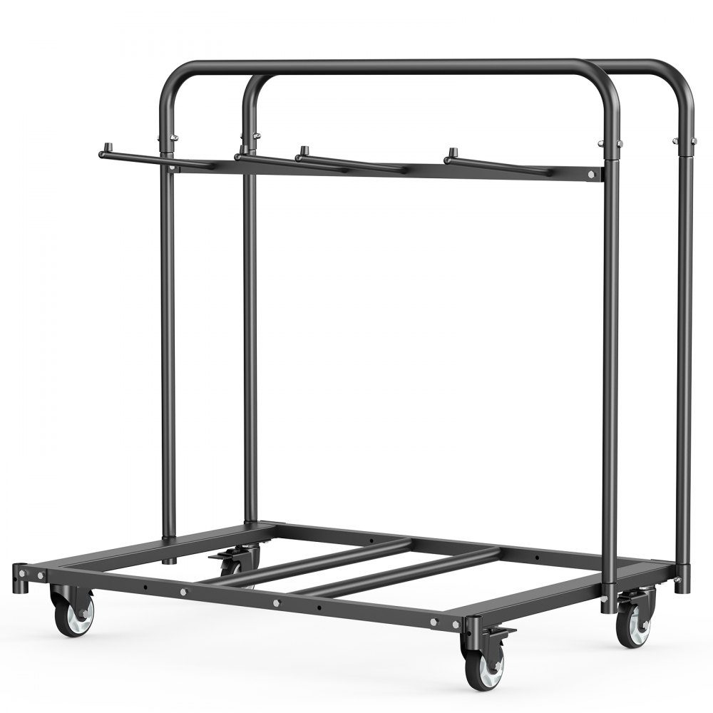 Stuhlwagen, Klappstuhlwagen, 180 kg, für 5 Tische + 14 Stühle, Stuhlaufbewahrungswagen mit Stuhlhalter mit Lenkrollen & Feststellrädern, für Partyveranstaltungen, Hotels, Mattschwarz