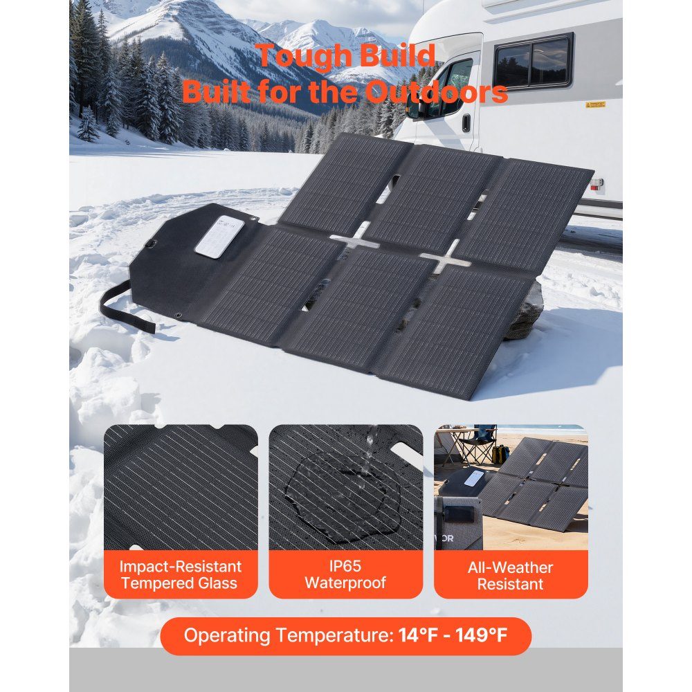 Foldable solar panel 60W, 16BB N-type monocrystalline solar panel with 24% efficiency, solar charger with MC4 output, Type-C, USB-A and DC ports for power stations when camping