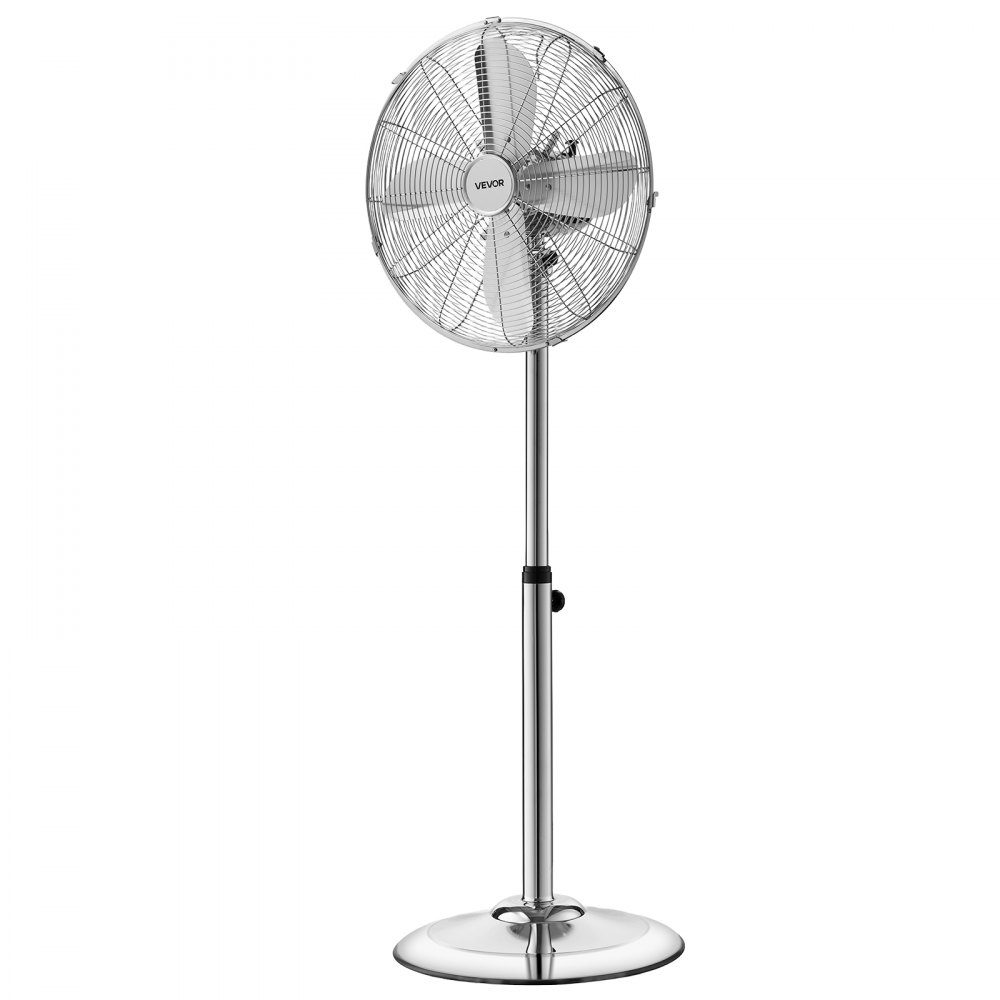 Pedestal fan φ44.5 cm, industrial fan with handle, 75° oscillating, 88.5 to 123 cm height adjustable, metal wind machine, suitable for commercial, garage, workshop and home, silver