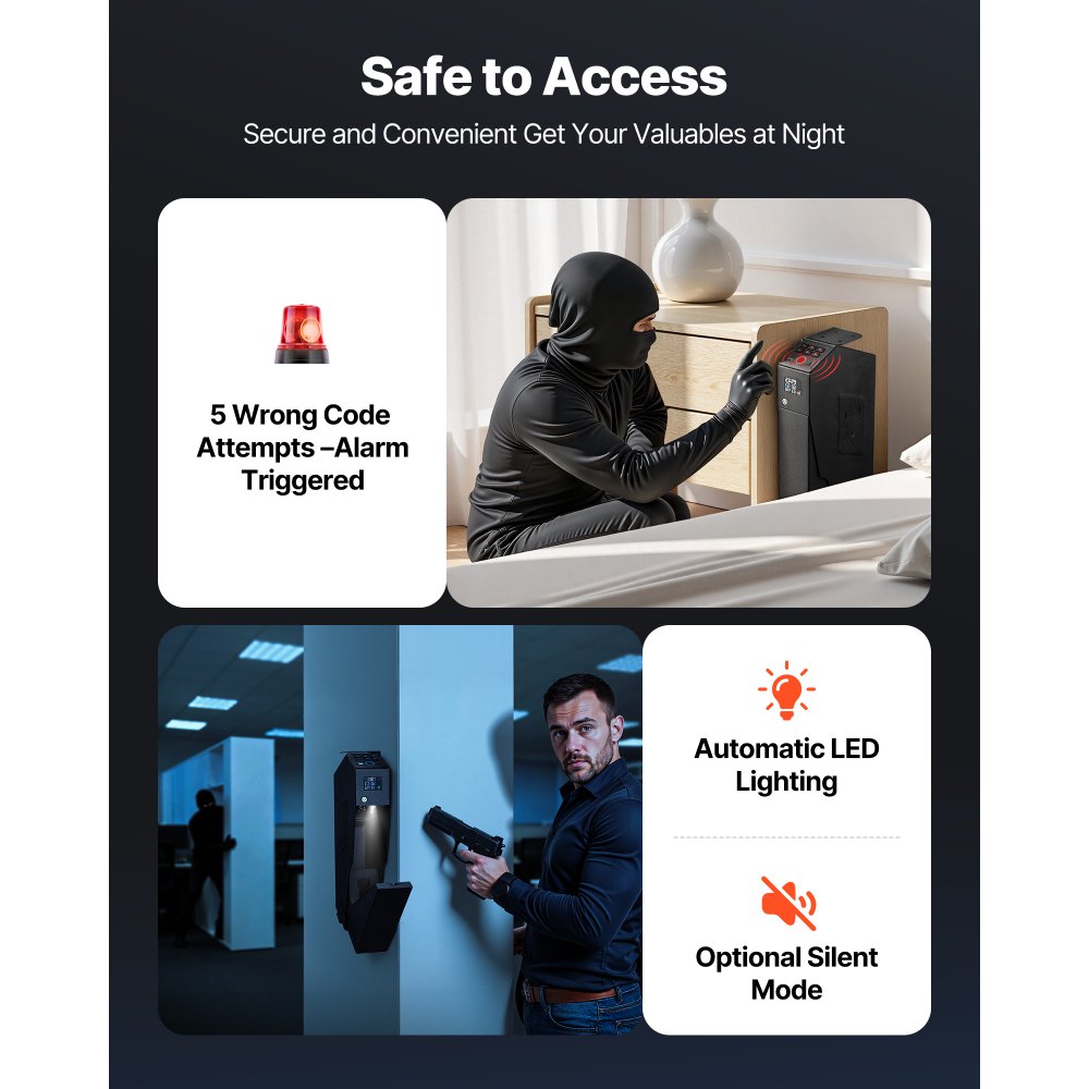 Gun safe gun safe with fingerprint/password (6-digit keypad)/key, gun safe gun case box with LED for 1 gun & magazine, 190 x 98 x 425 mm gun box for bedside table Gun safe gun safe with fingerprint/password (6-digit keypad)/key, gun safe gun case box with LED for 1 gun & magazine, 190 x 98 x 425 mm gun box for bedside table