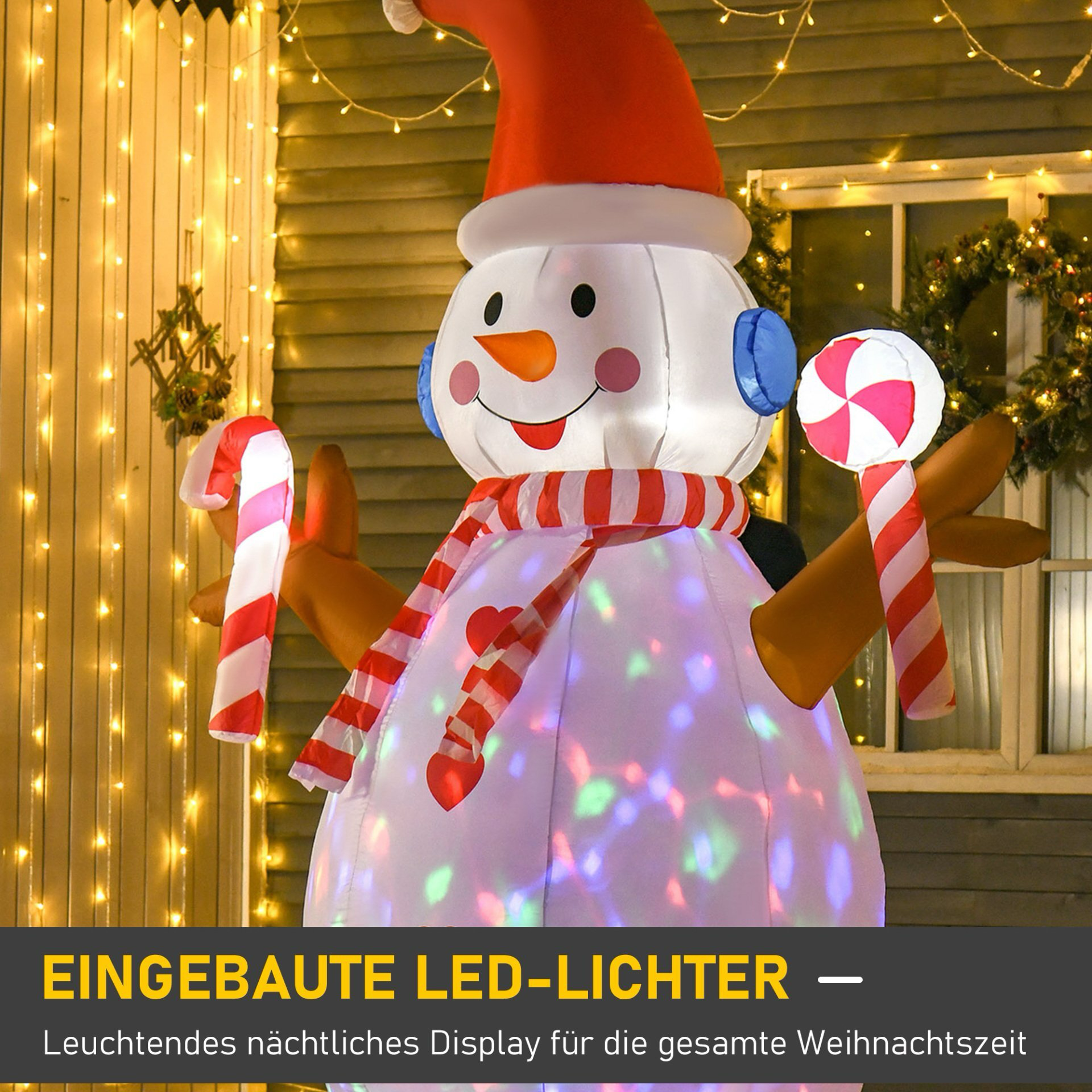 Weihnachtsdekoration, aufblasbarer Schneemann mit rotierenden Lichtern und Zubehör