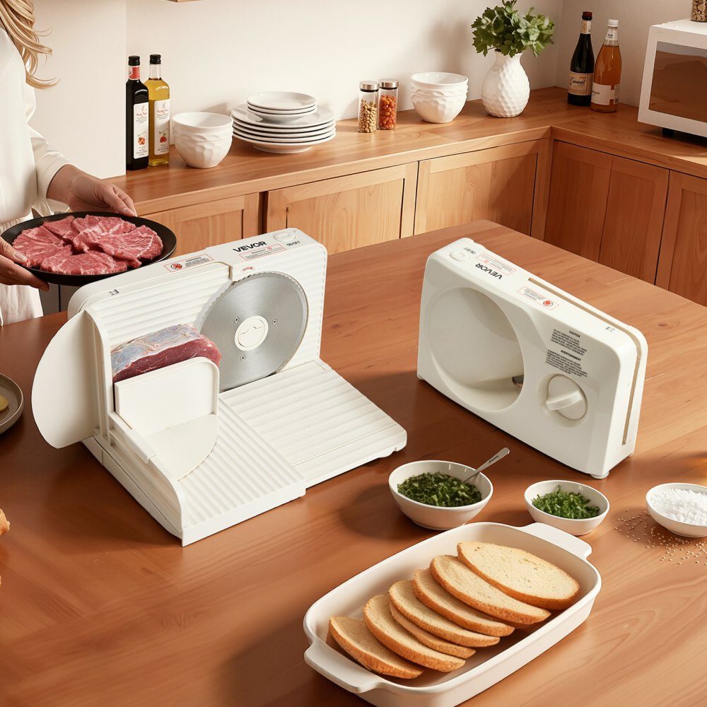 Universele snijmachine, vleessnijder, 180 W elektrische universele snijmachine met 17 cm mes, vleessnijder met 0-15 mm verstelbare dikte, voor bevroren vlees, ham, prime steak