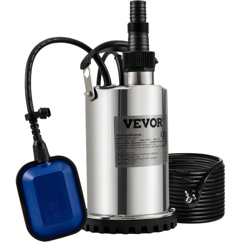 Pompa do brudnej wody Pompa zanurzeniowa 550 W Pompa ogrodowa 230 V Przepływ 9500 l/h Pompa zanurzeniowa do brudnej wody Wylot IPX8 można przyciąć na wymiar w celu pompowania wody z basenów, stawów, piwnic Pompa do brudnej wody Pompa zanurzeniowa 550 W Pompa ogrodowa 230 V Przepływ 9500 l/h Pompa zanurzeniowa do brudnej wody Wylot IPX8 można przyciąć na wymiar w celu pompowania wody z basenów, stawów, piwnic