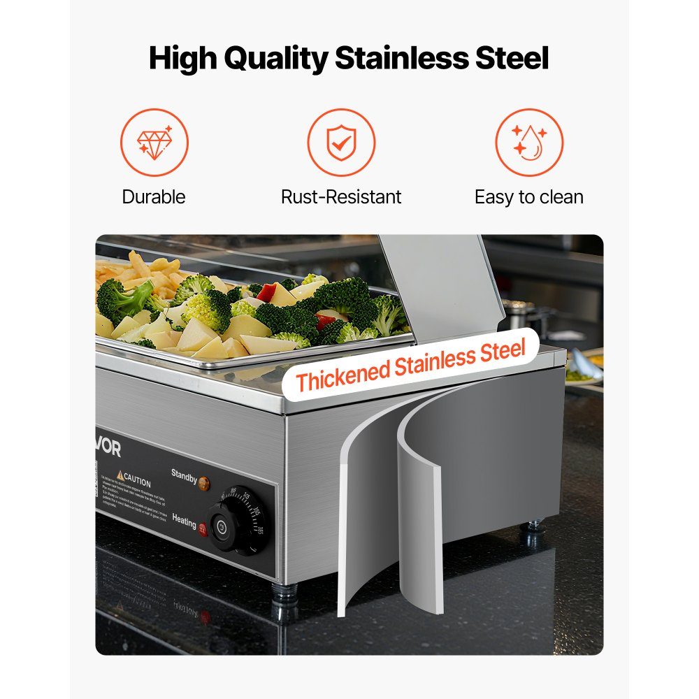 Chauffe-plats professionnel avec couvercle en verre et 3 récipients (taille 1/2) 1,5 kW Réchauffeur de buffet en acier inoxydable, récipient de buffet, bain-marie, station de réchauffement des aliments pour restaurants, fêtes, buffets
