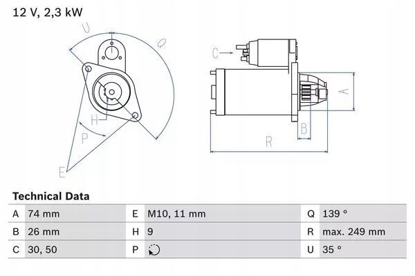 Startmotor STARTER (12V, 2,3KW) AUDI A8 Q7 VW 0 986 024 120 0986024120