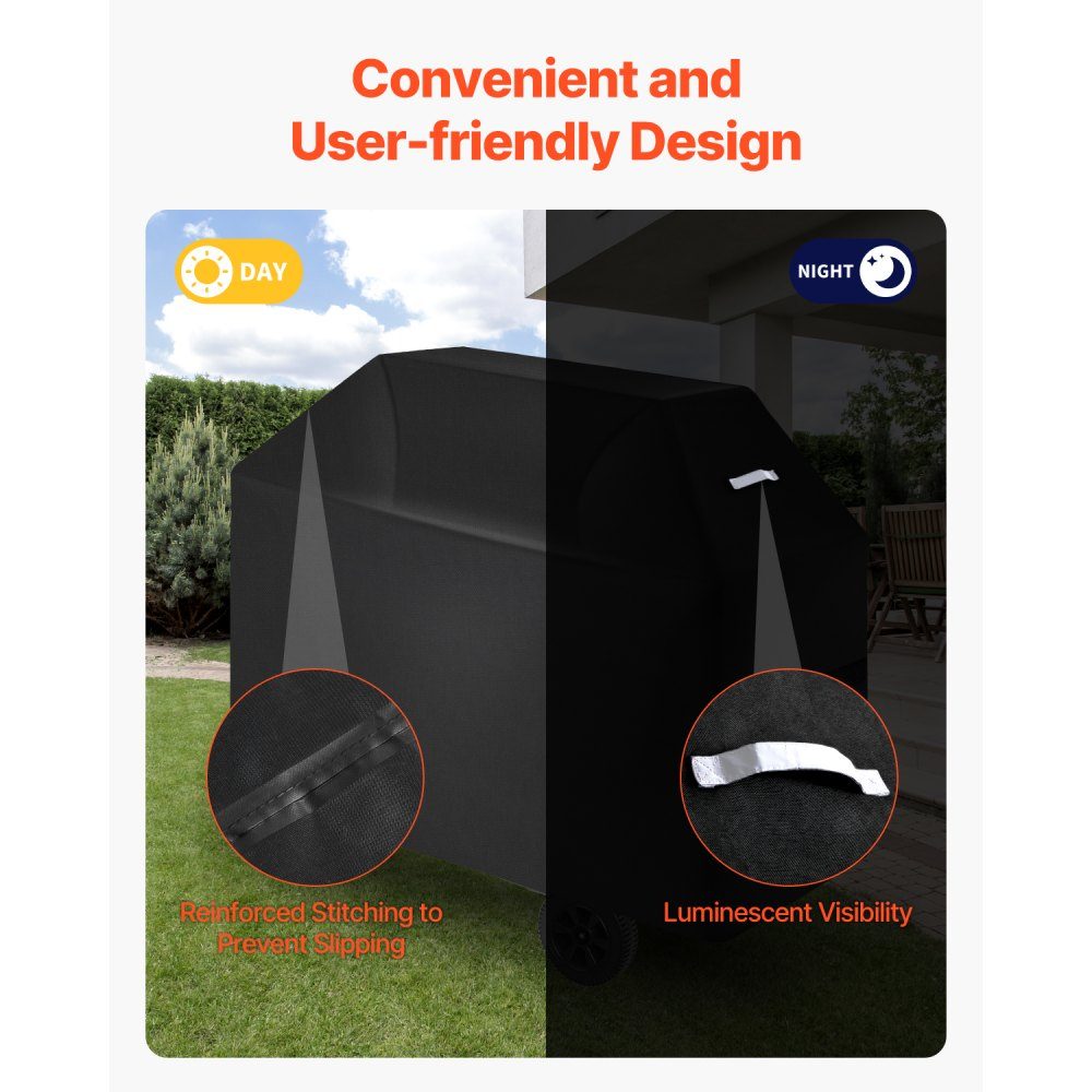 Grillabdeckung Grillhaubenplane (1321 mm) für Außengrills, wasserdicht & wetterfest, strapazierfähiges 600D-Polyester, einfaches An- und Ausziehen, mit Klettbändern