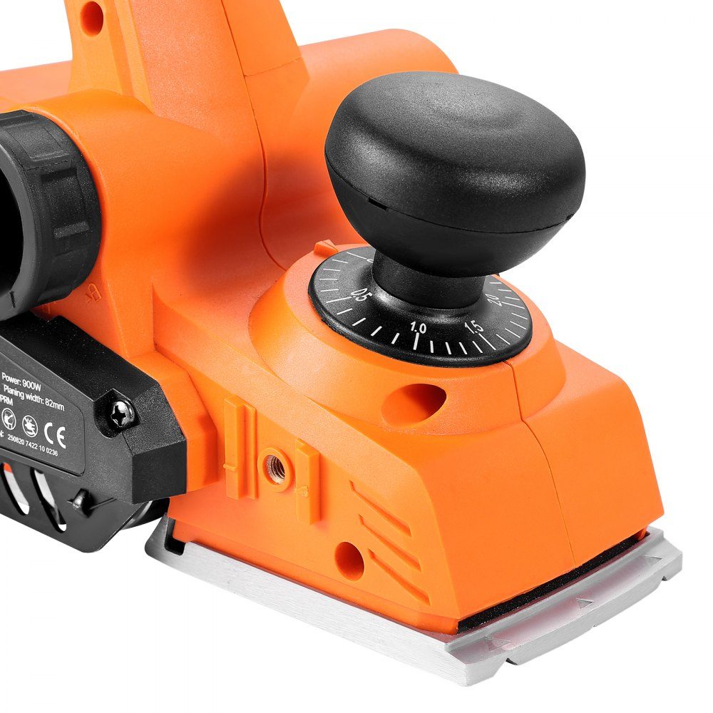 Raboteuse électrique 82 mm Largeur de coupe 900 W 14500 RPM Raboteuse à main pour bois avec profondeur de coupe réglable 2 lames pour le travail du bois Chanfreinage du bois Raboteuse DIY