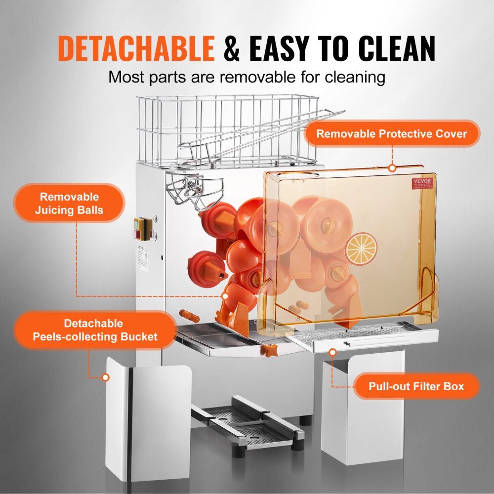 Commercial Orange Juicer, 120W Automatic Juicer, Stainless Steel Orange Juicer for 20 Oranges per Minute, with Pull Out Filter Box, PC Cover, Citrus Juicer, Electric Citrus Juicer