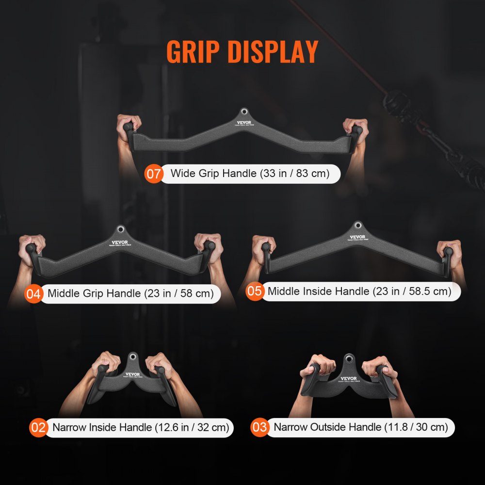 Latzug-Aufsätze, Rudergerät mit Kabelzug, T-Bar, V-Bar, 5er-Set, Trizeps-Zugstange, gummibeschichteter Griff für Rückenkrafttraining, Bizeps-Curl, Trizeps-Lat-Zugstange für Fitnessstudio