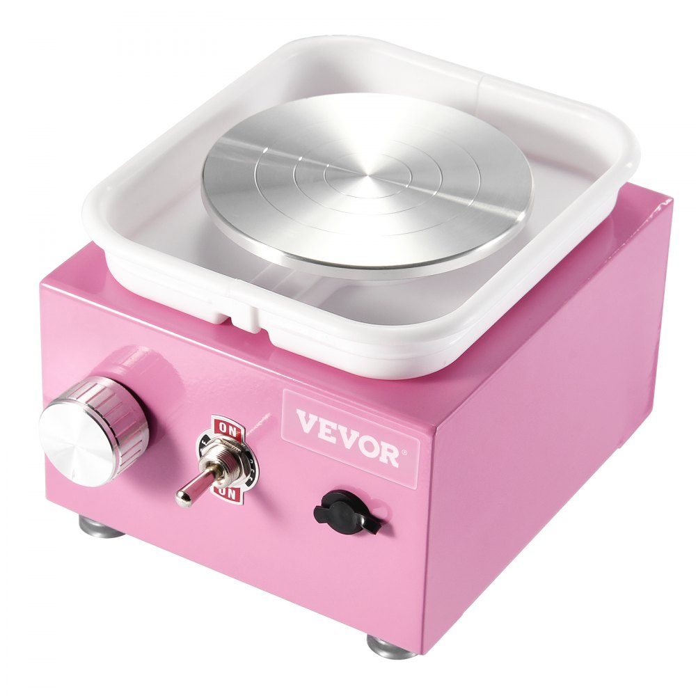 Mini Pottery Wheel 0-320RPM Adjustable Speed ​​Detachable Basin Molding Machine 2.5"/3.9" 2 Turntables Electric Ceramic Pottery Wheel 18 Pieces Accessories for Arts and Crafts DIY Pink