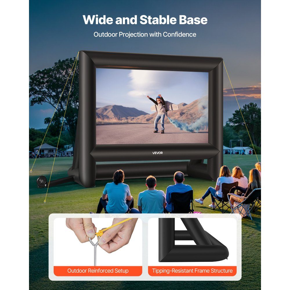 Inflatable Movie Screen, 600D Projector Screen, Projection Screen with Portable Storage Bag, 16:9 Movie Projection for Home Theater Theme Party, Pool Fun (413x200x330cm)
