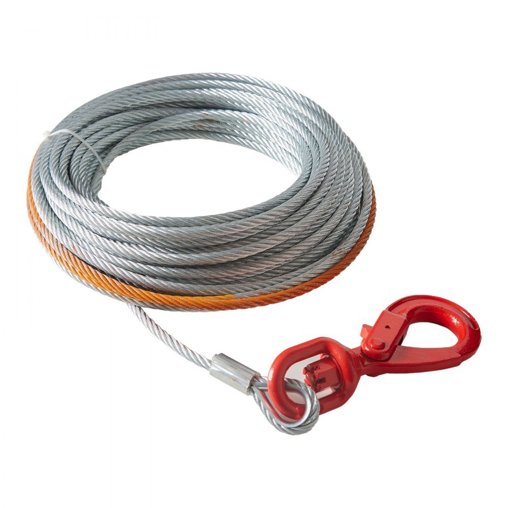 Sling rope 9.5 mm x 30.5 m steel cable 67.6 kN breaking strength of the cable forestry rope with swivel hook lifting rope wire rope tow rope ideal for ATVs UTVs cars SUVs or large off-road vehicles