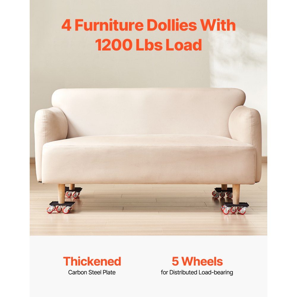 Furniture Trolley Max Load 544kg Heavy Duty Furniture Transporter with 5 x 360° Rotating Wheels Furniture Roll Furniture Lifting Pushing Tool Set for Household Appliances Sofa Refrigerator Washing Machine