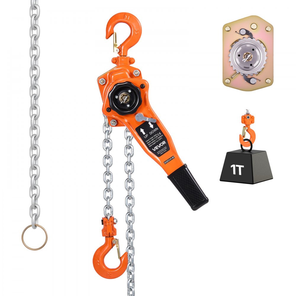 Lever Hoist, 1T Capacity Hand Chain Hoist, 3m Stroke, G80 Alloy Steel Chain with Double Pawl Mechanical Brake, Ratchet Hoist, 360° Swivel Hooks, Hoist for Warehouse Construction, Garage Lever Hoist, 1T Capacity Hand Chain Hoist, 3m Stroke, G80 Alloy Steel Chain with Double Pawl Mechanical Brake, Ratchet Hoist, 360° Swivel Hooks, Hoist for Warehouse Construction, Garage