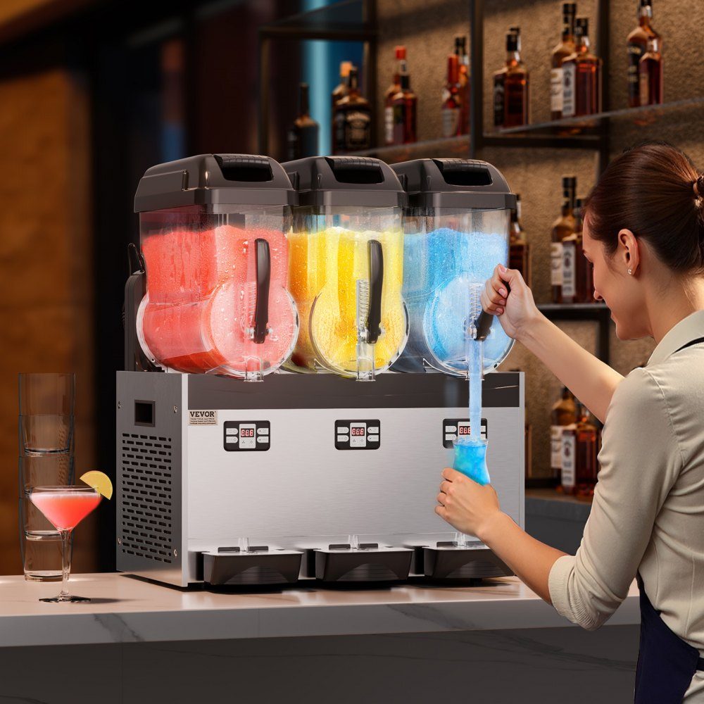 Commercial Slush Ice Cream Maker, 12L x 3, Three Tank Frozen Drink Machine, 144 Cups, Stainless Steel Slush Ice Cream Maker with Keyboard, Soft Ice Cream Machine for Party, Restaurant, Cafe, Bar