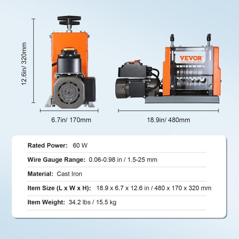 Kabelabisoliermaschine, elektrisch, φ1,5–25 mm, Kabelschälmaschine, 60 W, Abisoliermaschine, 7 Abisolierkanäle, Abisolierzange, 65 Mn Federstahlklinge, ideal zum Abisolieren von Kupferdraht