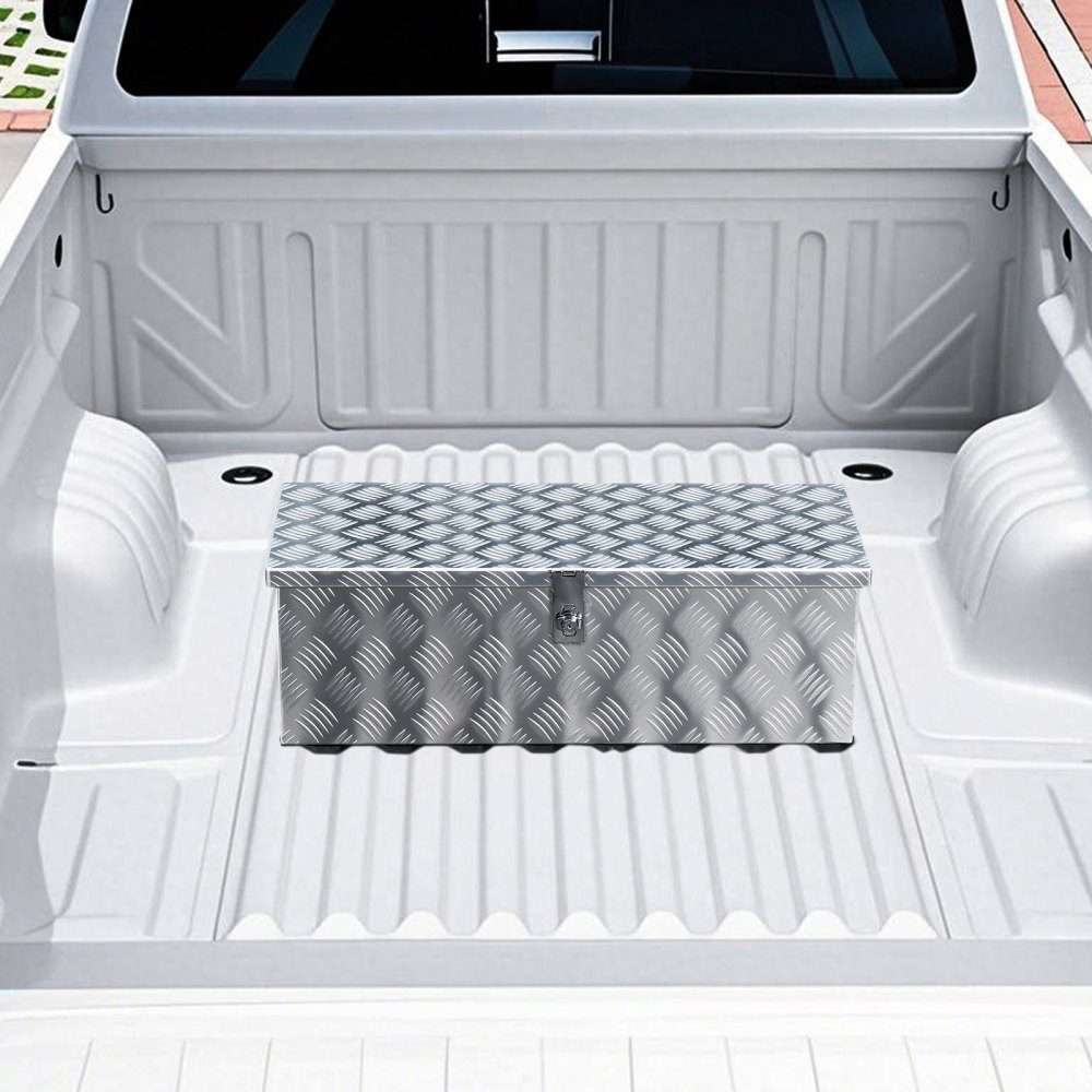 Aluminium-LKW-Ladeflächen-Werkzeugkasten mit seitlichem Griff und Schlossschlüsseln, Aufbewahrungs-Werkzeugkasten für Anhänger, Pickups, Wohnmobile (762 x 330,2 x 243,84 mm), silberfarben