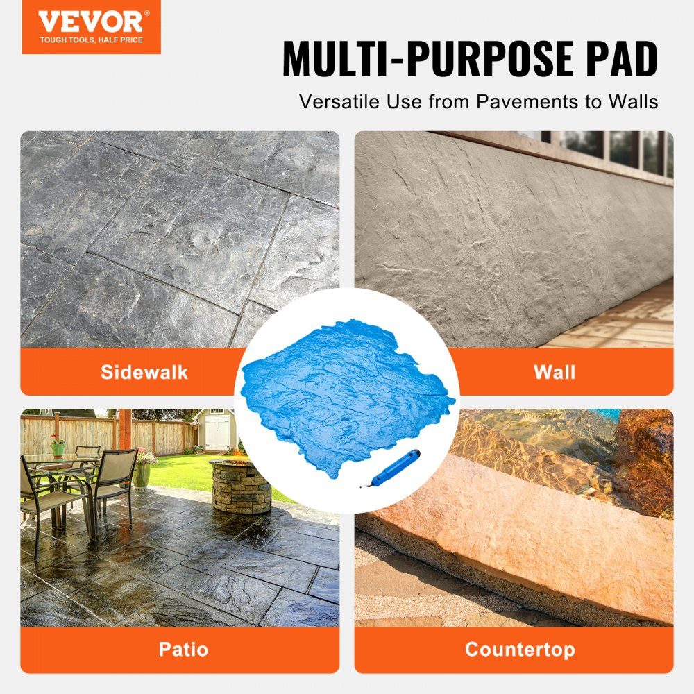Concrete Stamping Mat 18" x 18" Concrete Textured Skin Polyurethane Stamp Stone Tiles Textured Mat Slate Floor Imprint Seamless Stamp Outdoor Concrete Molds Decorative Blue