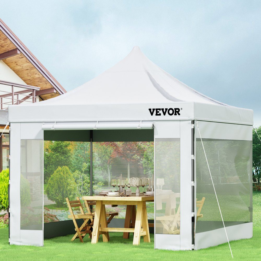 Gazebo Pliant 3x3m Gazebo Pliant 240g Polyester Enduit de PVC Pop Up Gazebo 1,95-2,13 m Tente de fête réglable Chapiteau Tente de Plage Blanche pour Mariages ou Autres activités Commerciales